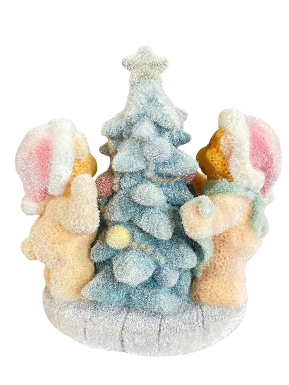 Flocked Vevet Teddy Bears Holiday Figurine Christmas Table Decor Ceramic Pastel
